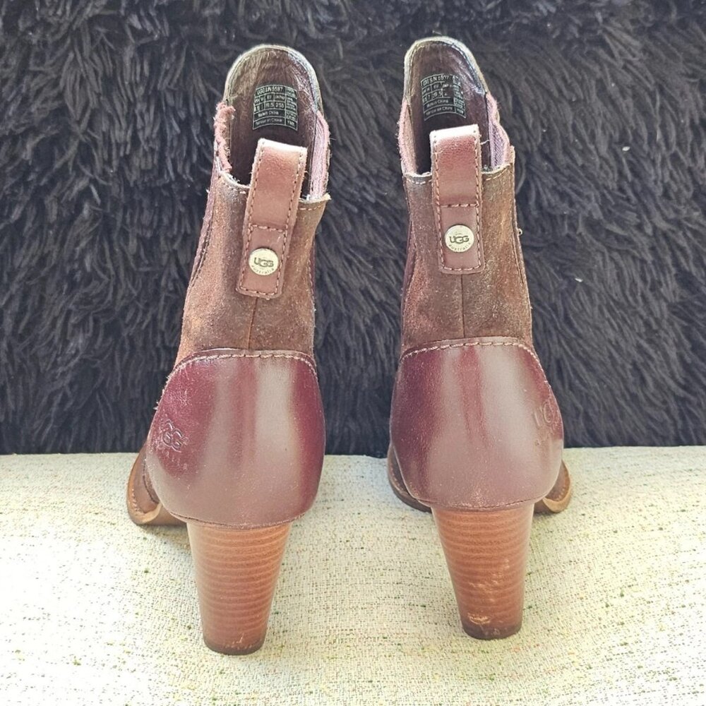 Ugg Australia Ladies Heel Boots Shoes Real Fur Sole Bed Brown Leather Size 8.5US - Picture 7 of 14